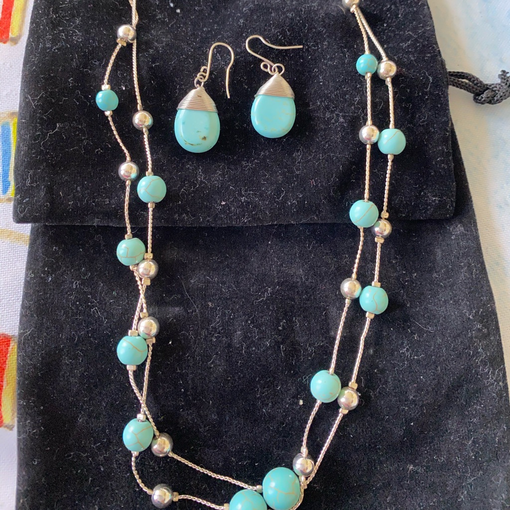Aquamarine Set Earrings And Necklace 18$